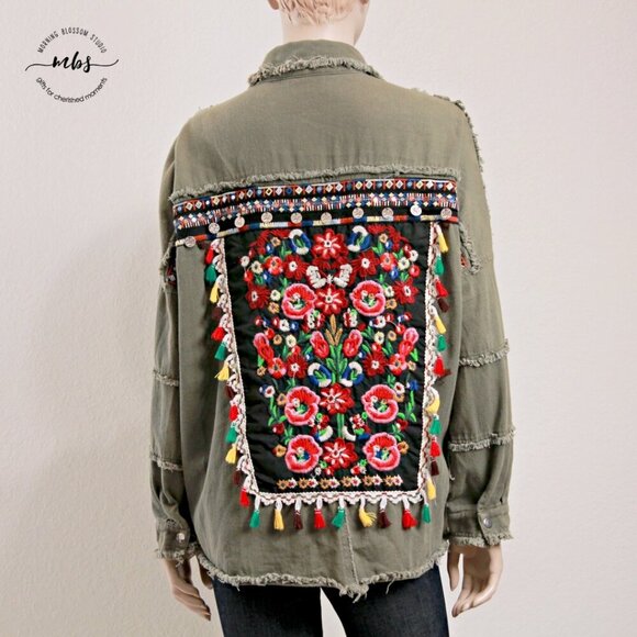 Jubylee Bohemian Floral Embroidered Frayed Hem Jacket Multicolor Women One Size - Picture 7 of 13